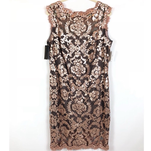 Tadashi Shoji Dir Black Metallic Embroidery Sequin Sheer Illusion Dress NWT 20Q - Picture 3 of 16